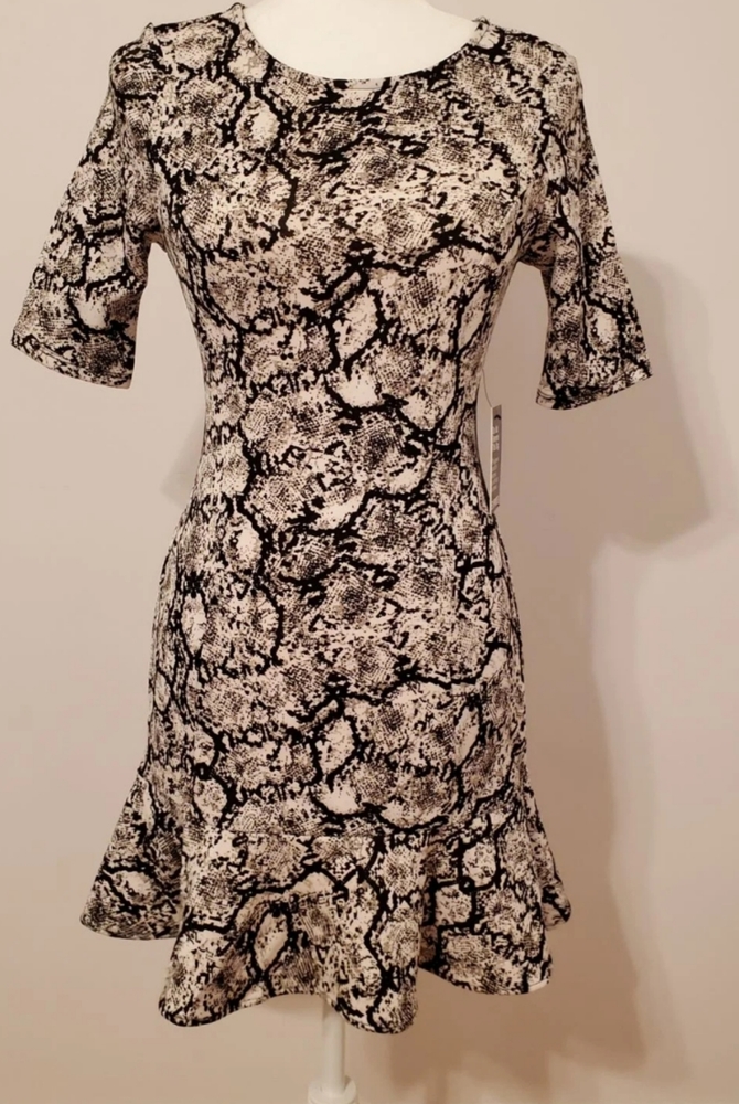 NWT Express: Snakeskin Ruffle Hem Dress